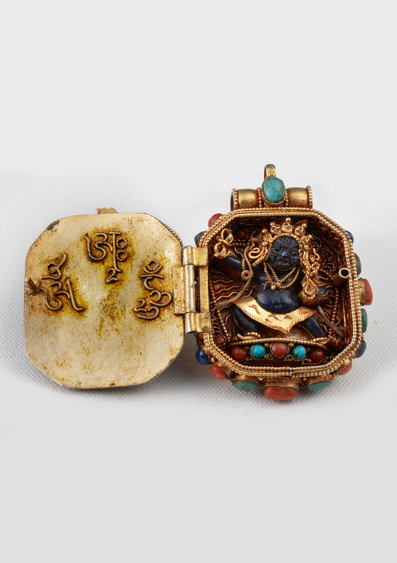 925 Silver Tibetan Ghau with Gold Plating - Mahakala & Vajrapani