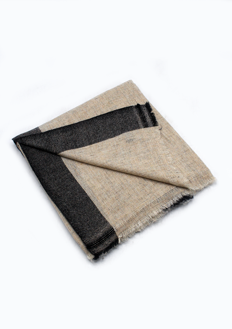 Black Border Plain Gray Mix Wool Cashmere Shawl