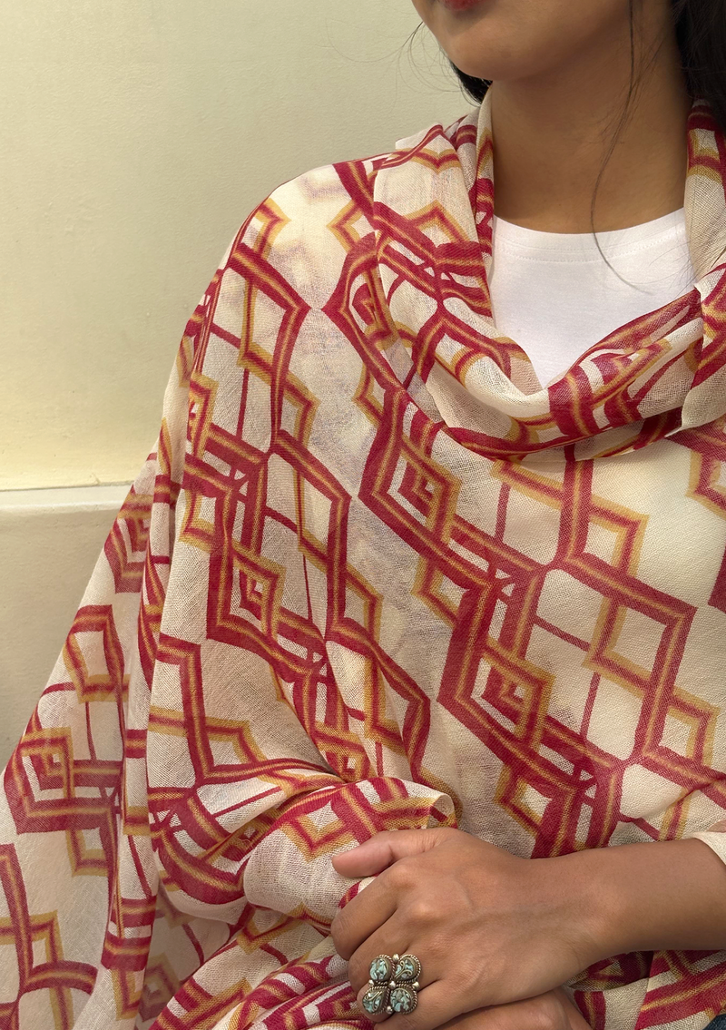Light weight Ikat Pattern Cashmere Shawl