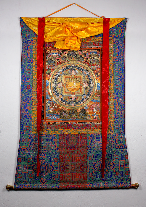 Birth of Siddhartha Gautam on Mandala Brocade Thangka Painting