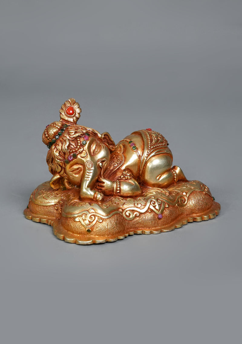 Handmade Copper  Gilded  Ganesh Idol for Home Décor & Spiritual Blessings