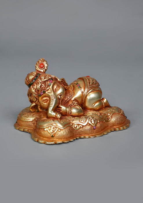 Handmade Copper  Gilded  Ganesh Idol for Home Décor & Spiritual Blessings