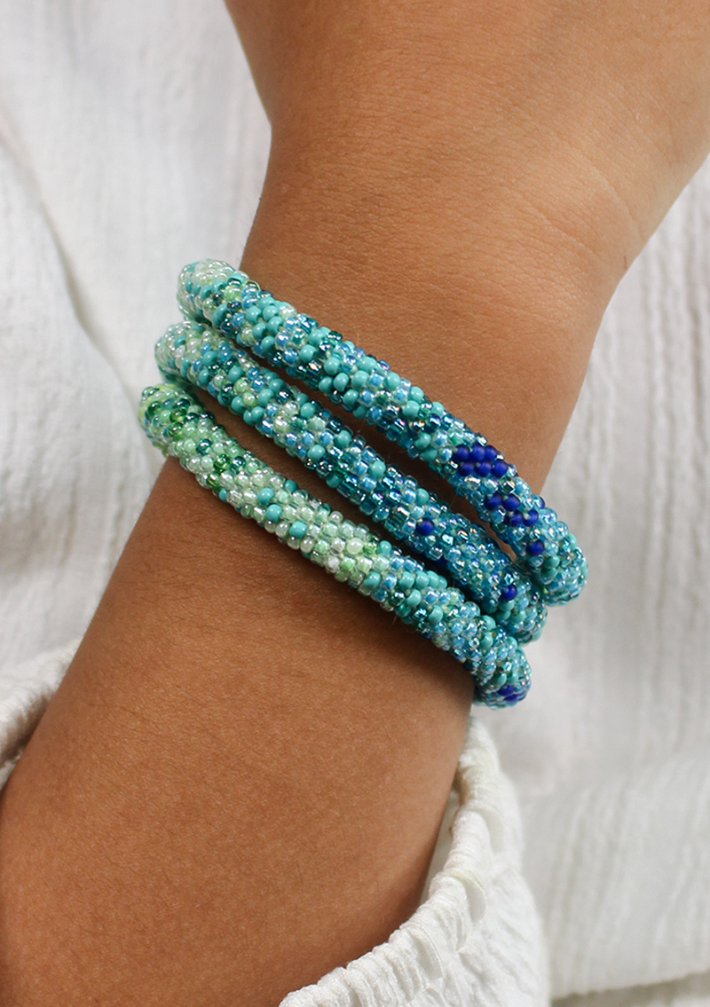 Aqua Blue Roll on Beads Bracelet for Kids