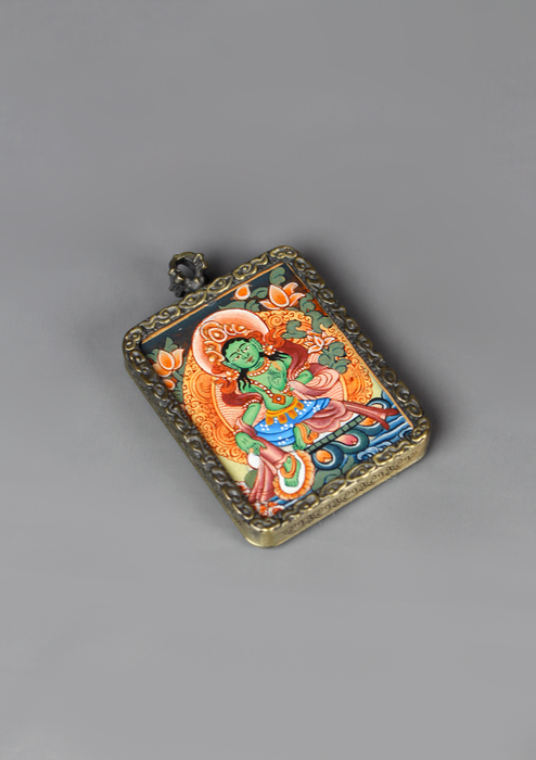 Hand Painted Mini Green Tara Amulet Pendant