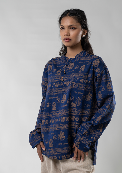 Hare Ram Hare Krishna  Khadar Kurta Shirt - Blue