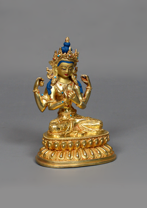 24K Gold Plated Stone Inlaid Pragya Paramita Statue 6.25" H