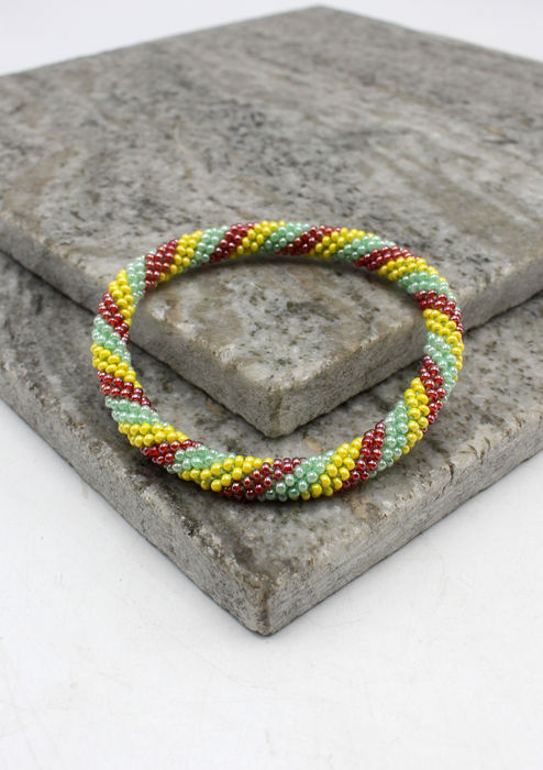 Mint Green  and Yellow Spiral Nepalese Roll on Beads Bracelet