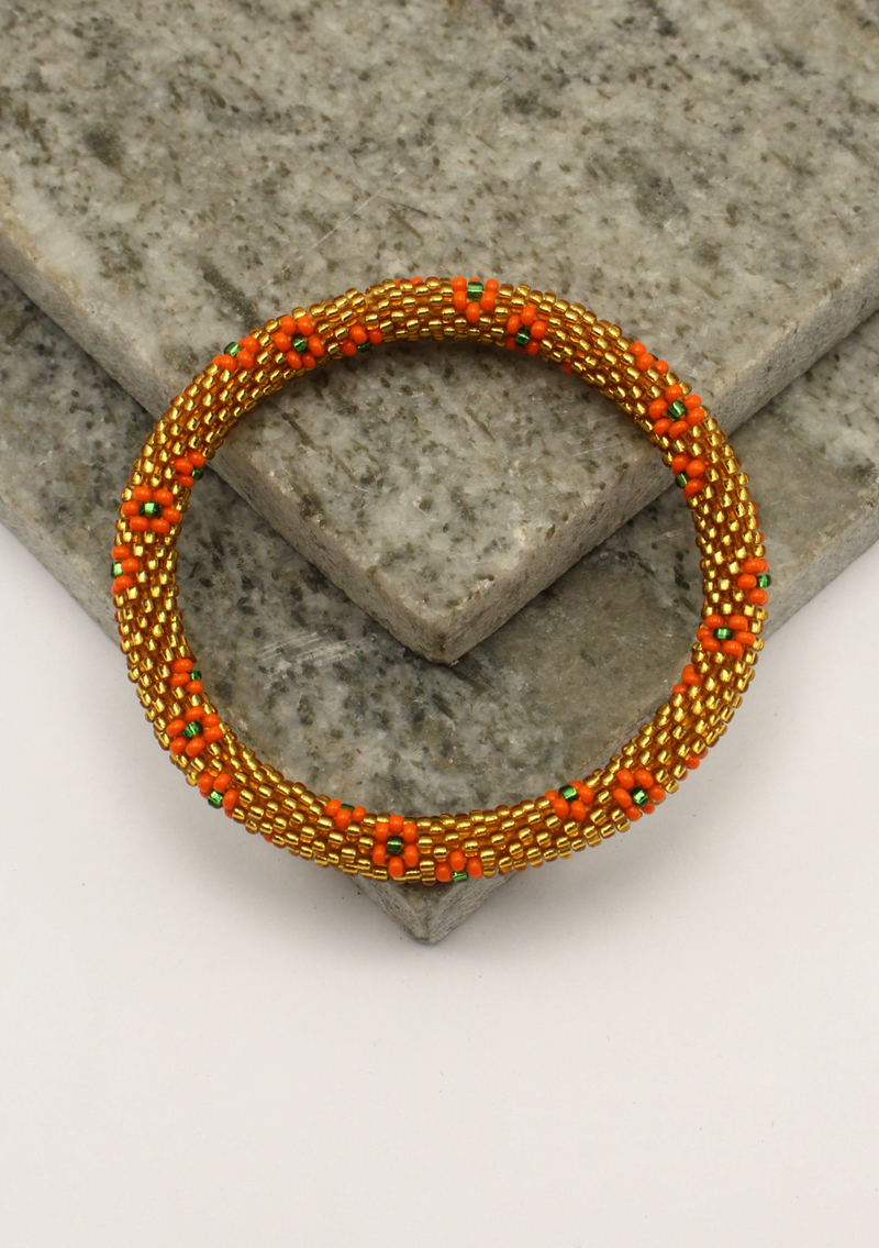 Golden Orange Flower Roll Beads Bracelet