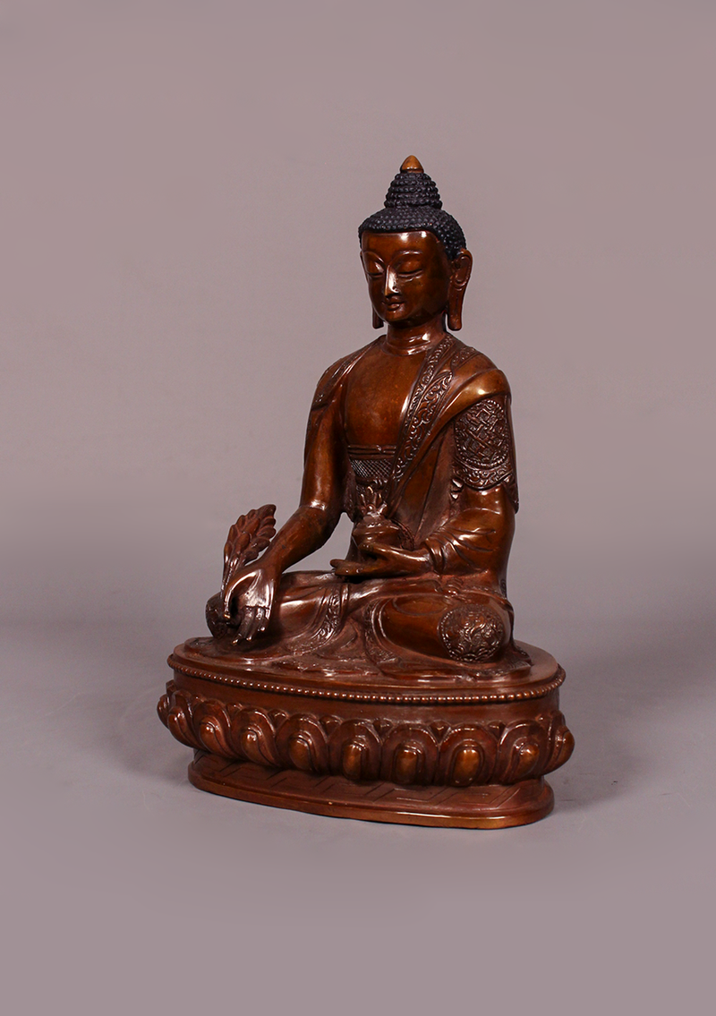 Oxidized Copper 8 Auspicious Symbol Medicine Buddha Statue