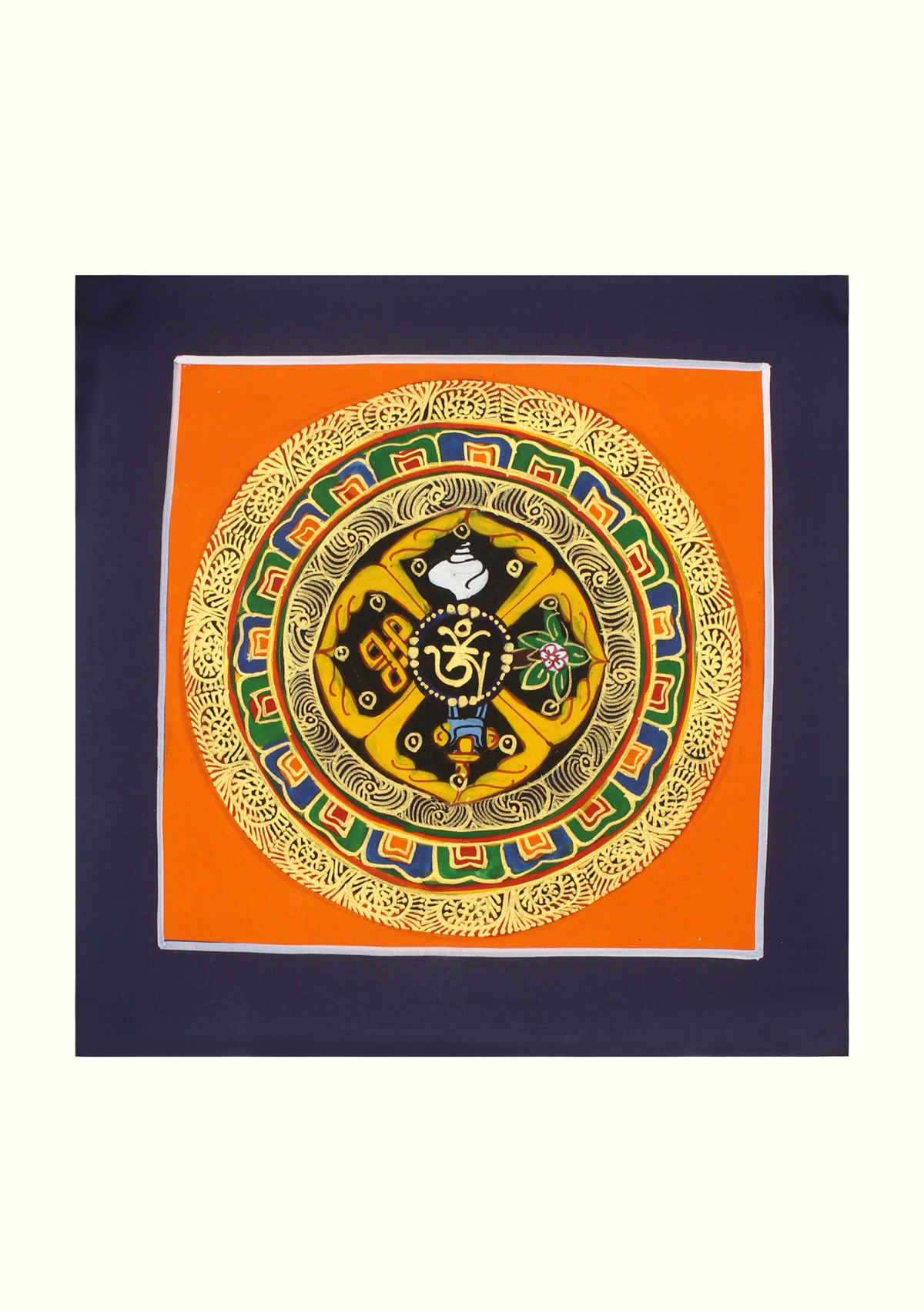 Tibetan Om Auspicious Symbols Hand Painted Mini Thangka (A