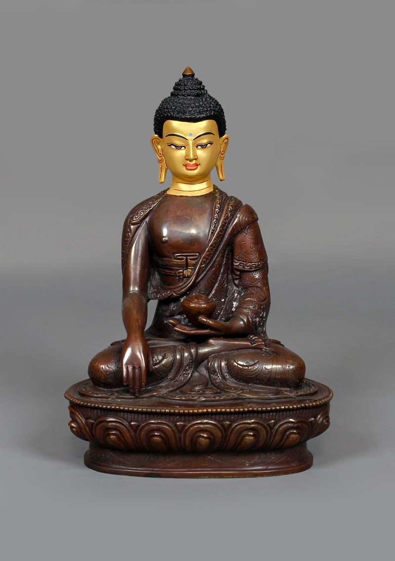 Copper Oxydized Shakyamuni Buddha Statue 8.25"H