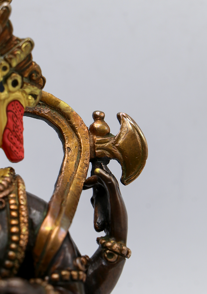 Gold Face Painted Copper Ganesh Statue 7"H