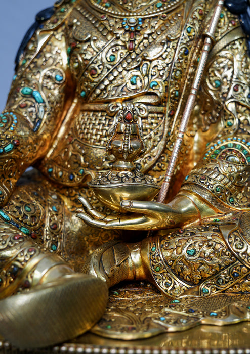 Masterpiece 24K Gold Plated Stone Inlaid Guru Padmasambhava Statue 2 feet High