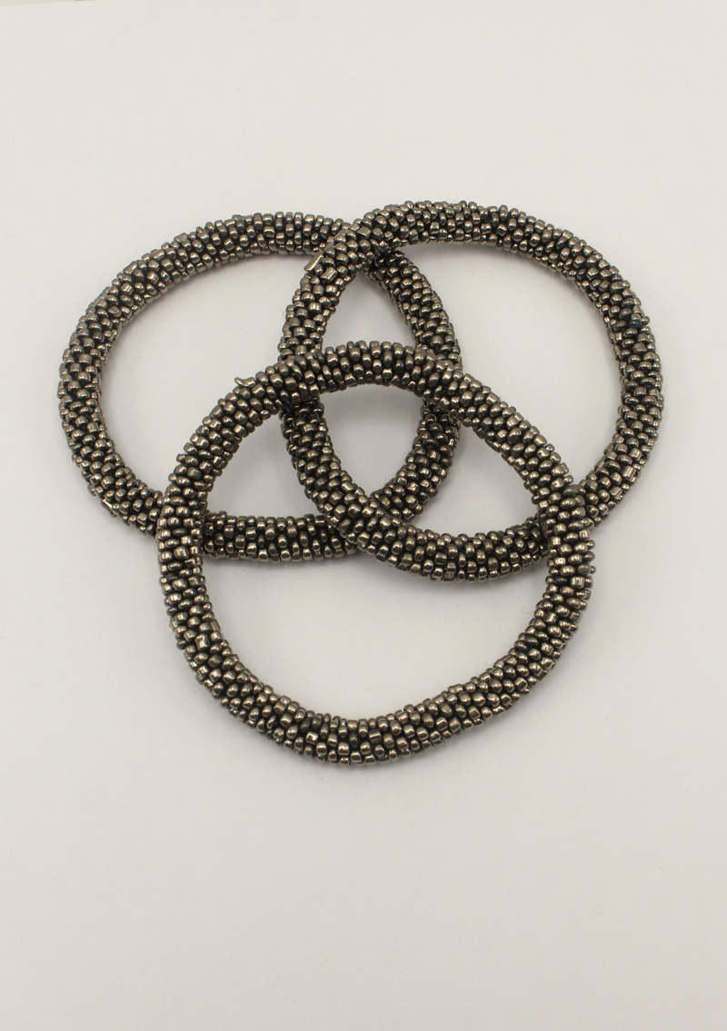 Silver Black Roll  on Beads Bracelet