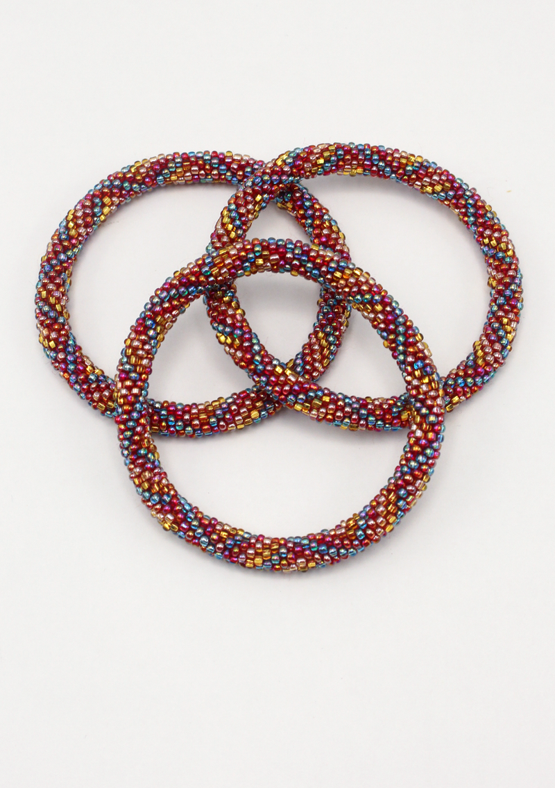Maroon Blue Roll on Beads Bracelet