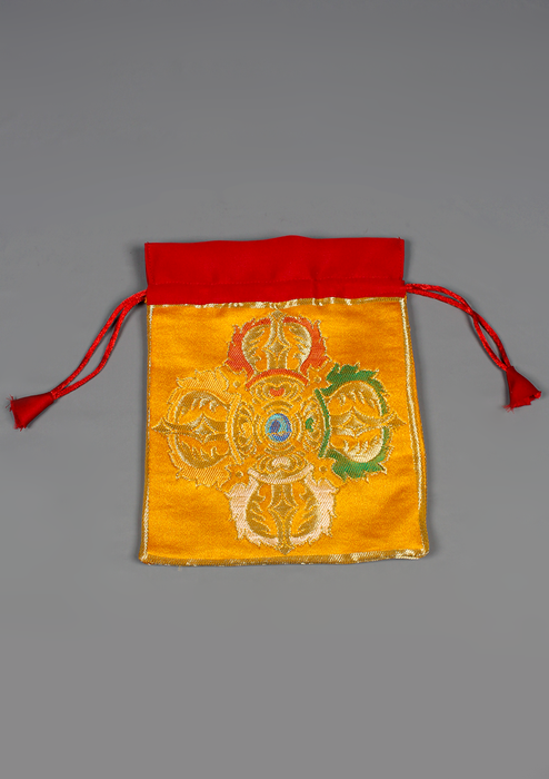 Double Dorjee Brocade Drawstring Mala Bag