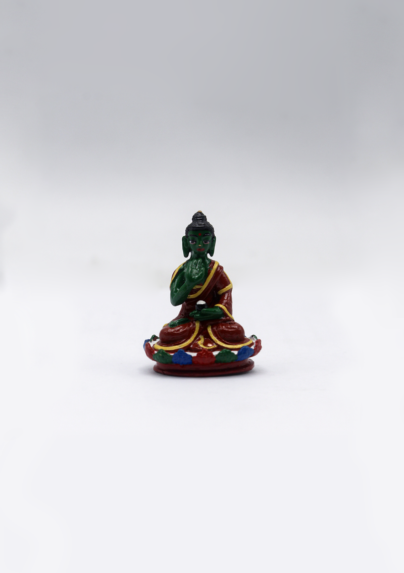 Mini Hand Painted Copper Amoghasiddhi Buddha Statue 1.5"H