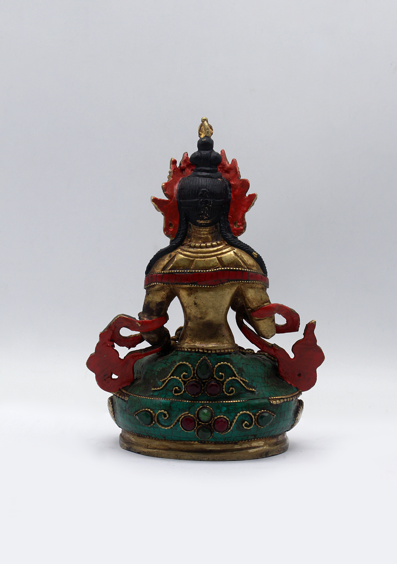 Stone Inlaid Copper Vajrasattva Statue 6.5"H