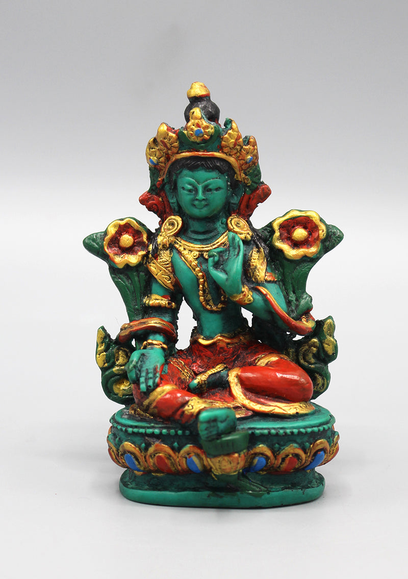 Hand Painted Green Tara Resin Statue