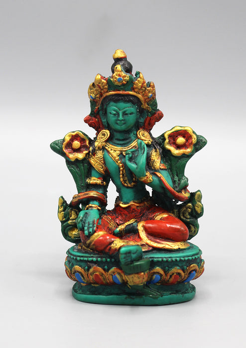 Hand Painted Green Tara Resin Statue
