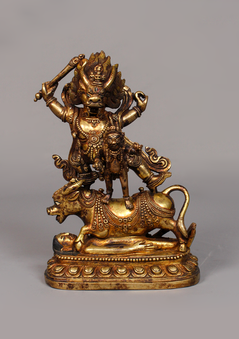 Fully Gold Plated Antique Yamantaka with sword Statue