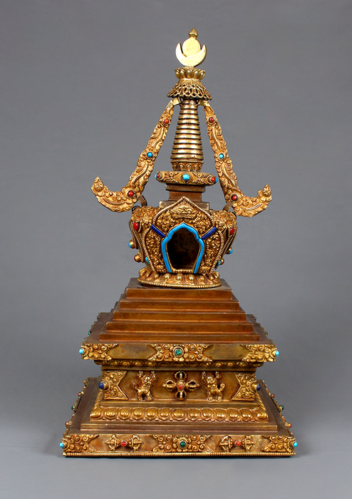 Handcrafted  Gold Plated Chorten Stupa 13" H