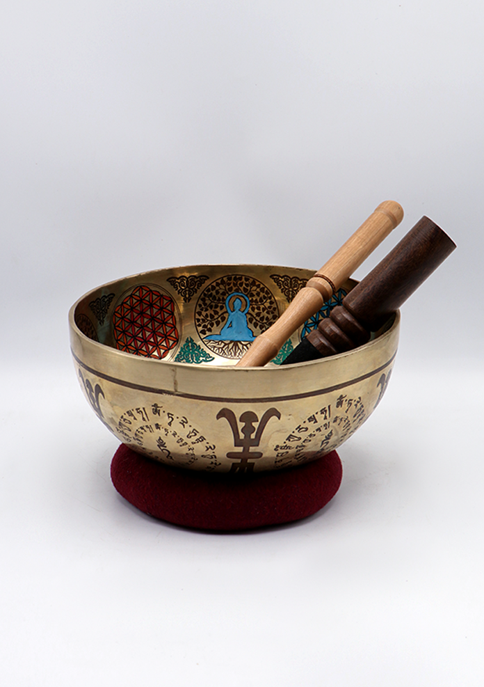 Green Tara Painted  Tibetan Singing Bowl 8"