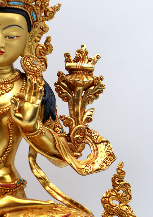 God  of Wisdom 24 K Gold  Manjushree Copper Statue 12.5"H