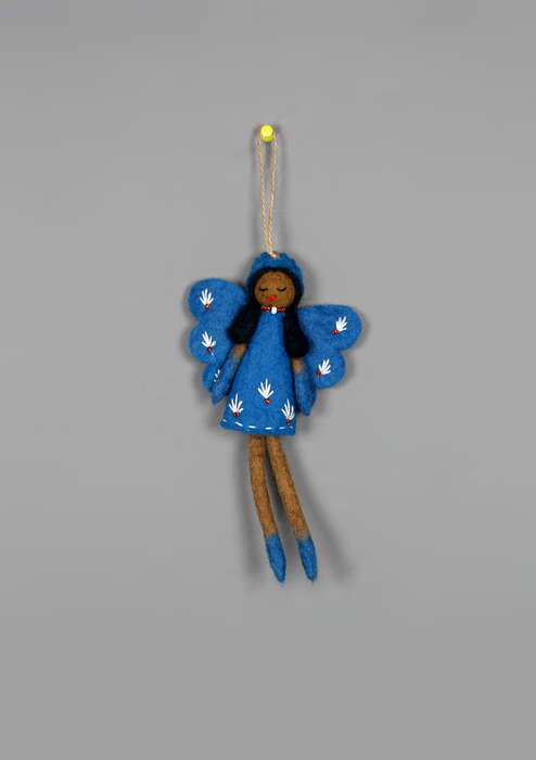 Handmade Felt Blue Fairy Hanging Ornament – Wool Decoration from Nepal