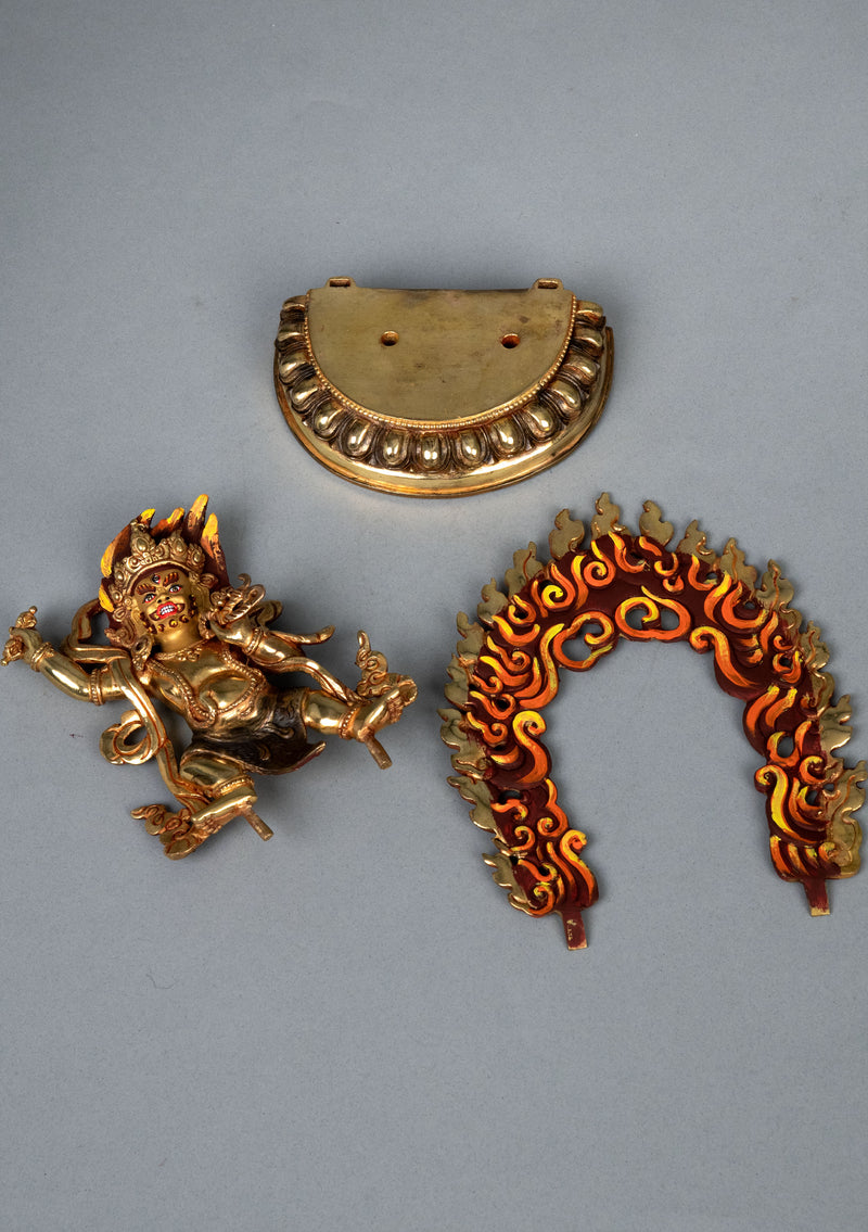 Partly Gold Plated Painted Vajrapani Statue 8" H
