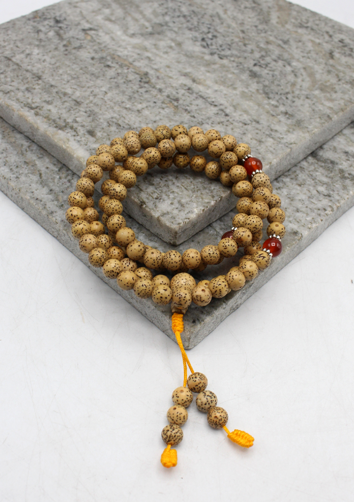 108 Lotus Seeds Tibetan Prayer Mala with Carnelian Spacer