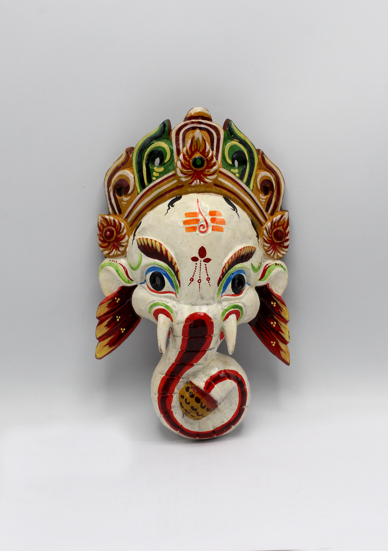 Hand Painted Little Ganesh Wall Hanging Mask - White