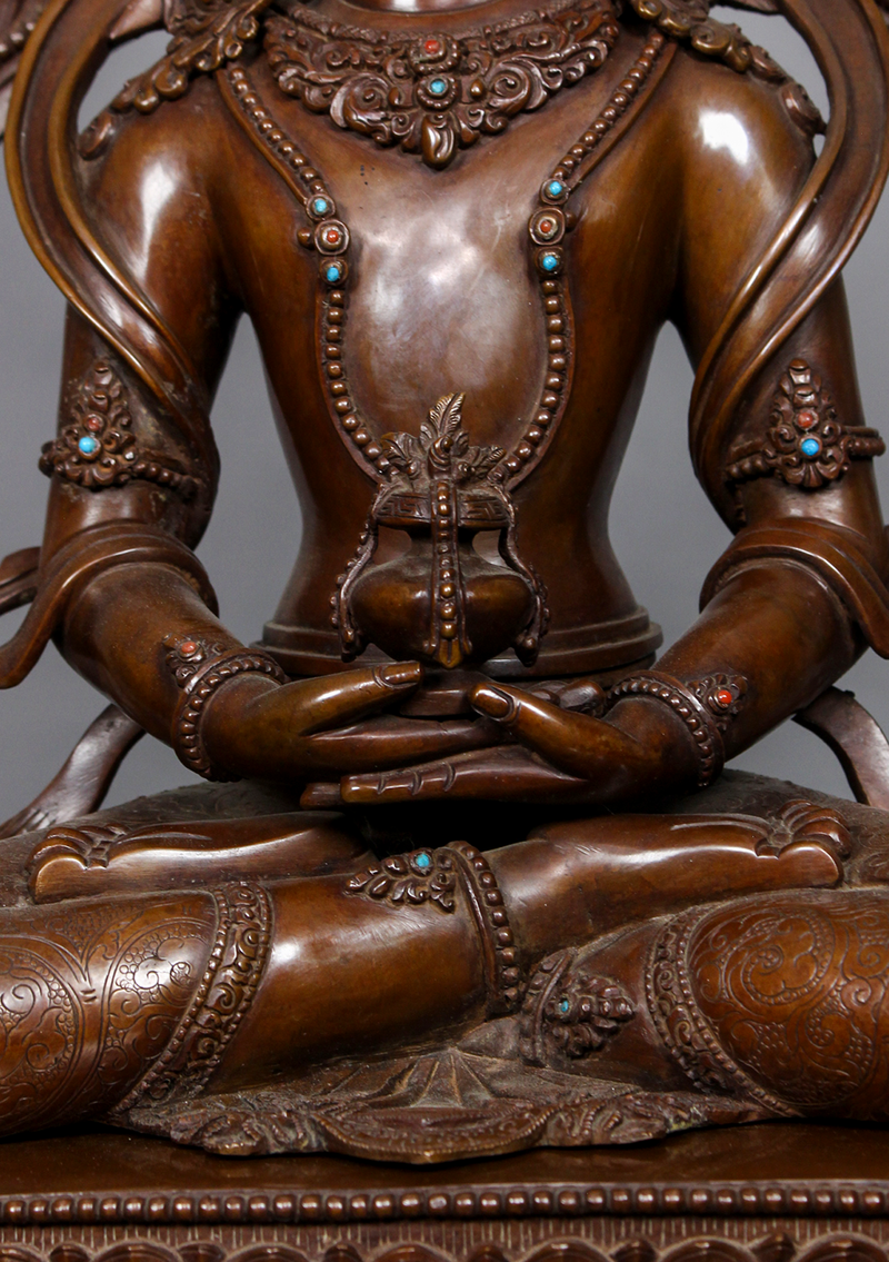 Oxidized Copper Aparmita Statue with Chatra 1.7 feet high