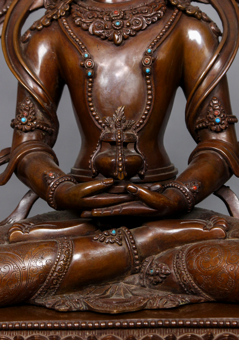 Oxidized Copper Aparmita with Chatra Statue 