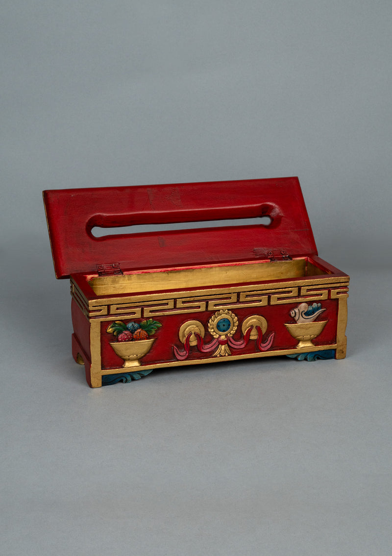 Handpainted Tibetan Motif Pattern Wooden Incense Burner