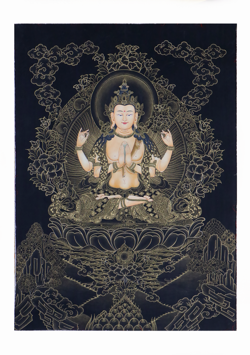 Chenrezig Brocade Thangka Painting