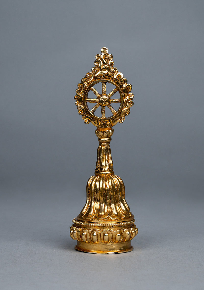 Fully Gold Plated Dharmachakra with Two Deer Set