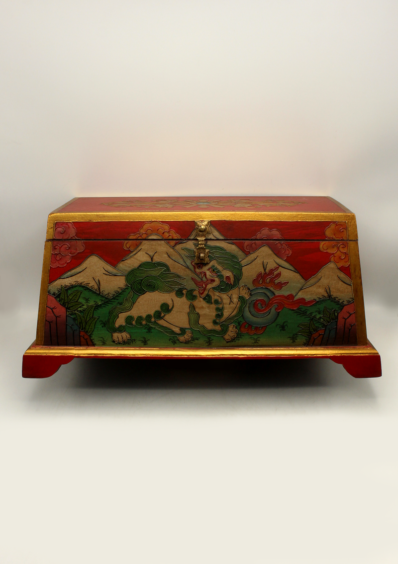 Handpainted Tibetan Snow Lion Wooden Box- Exra Large