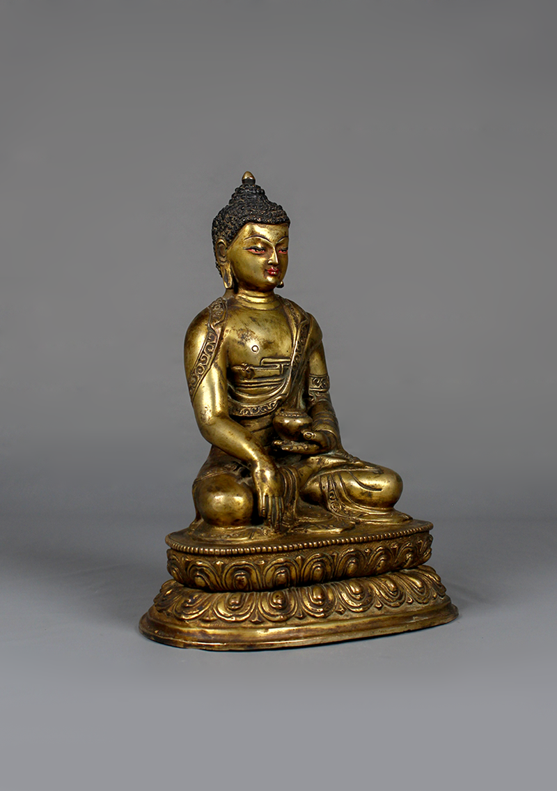 Antique Style Double Lotus Shakyamuni Buddha Statue 7.5"
