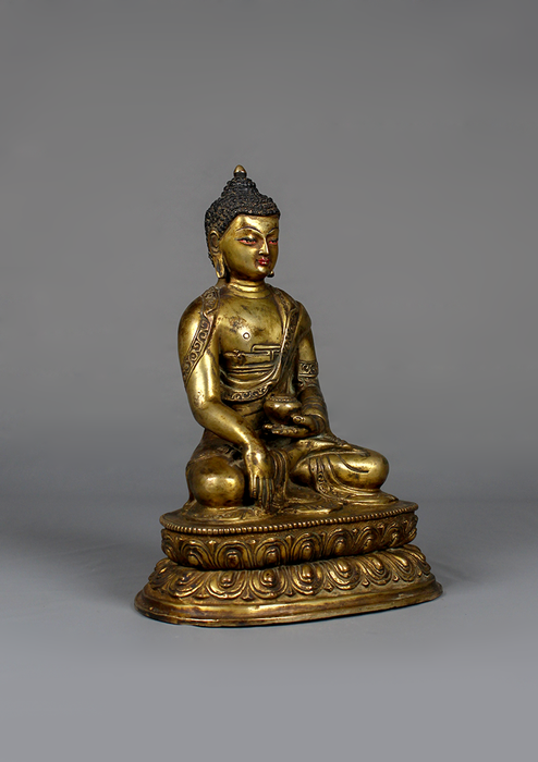 Antique Style Double Lotus Shakyamuni Buddha Statue 7.5"