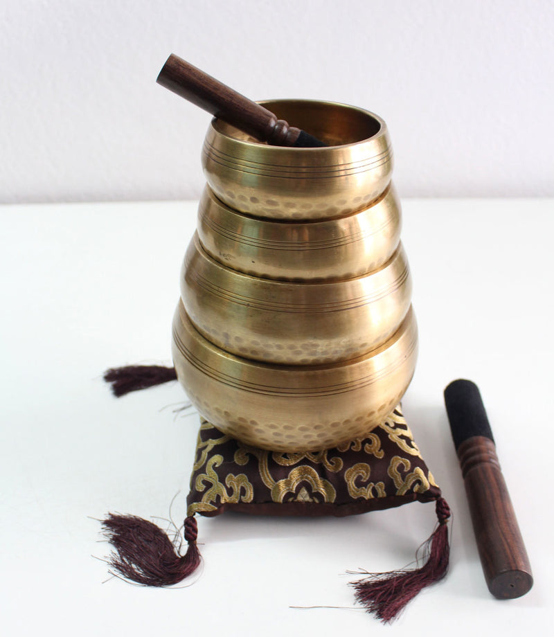Set of 4 Hand Hammered Tibetan Singing Bowls Set