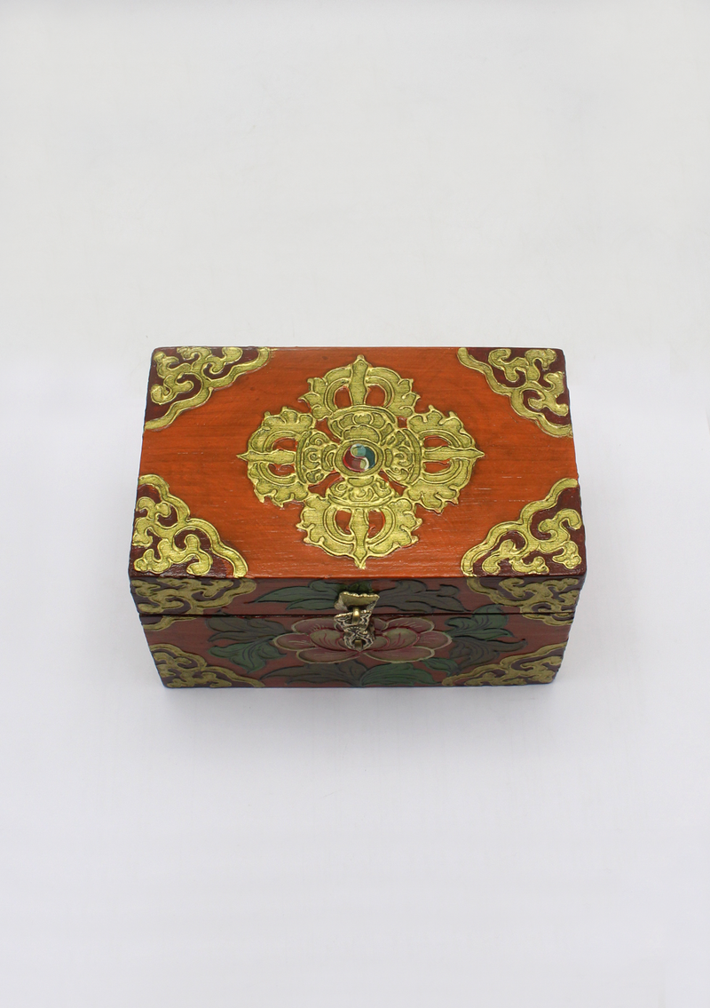Handpainted Tibetan Wooden Boxes with Double Dorjee - Medium