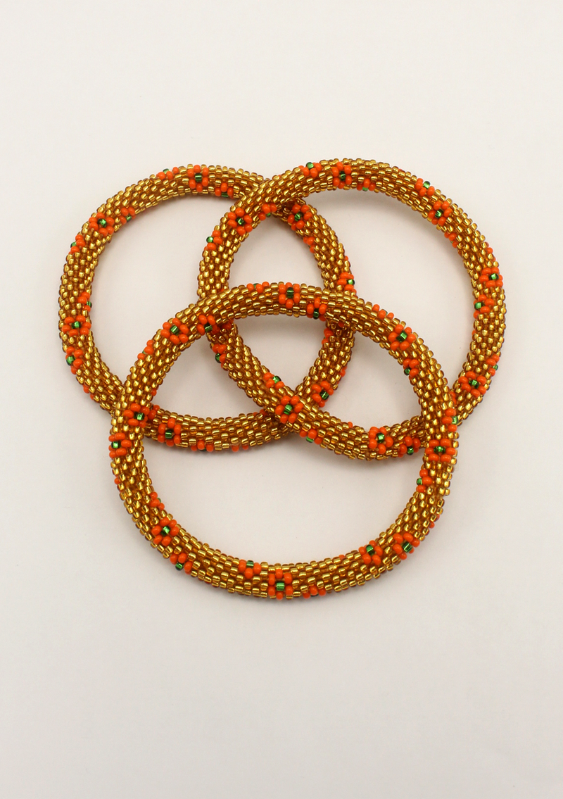 Golden Orange Flower Roll Beads Bracelet