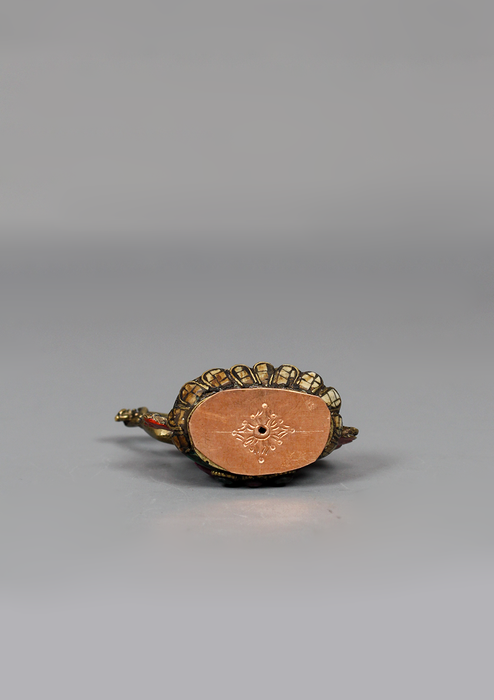 Stone Inlaid Copper Manjushree Statue 3.25" H