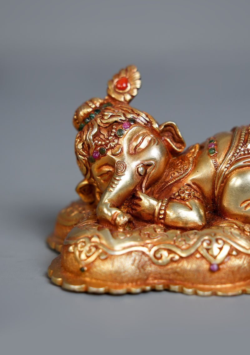 Handmade Copper  Gilded  Ganesh Idol for Home Décor & Spiritual Blessings