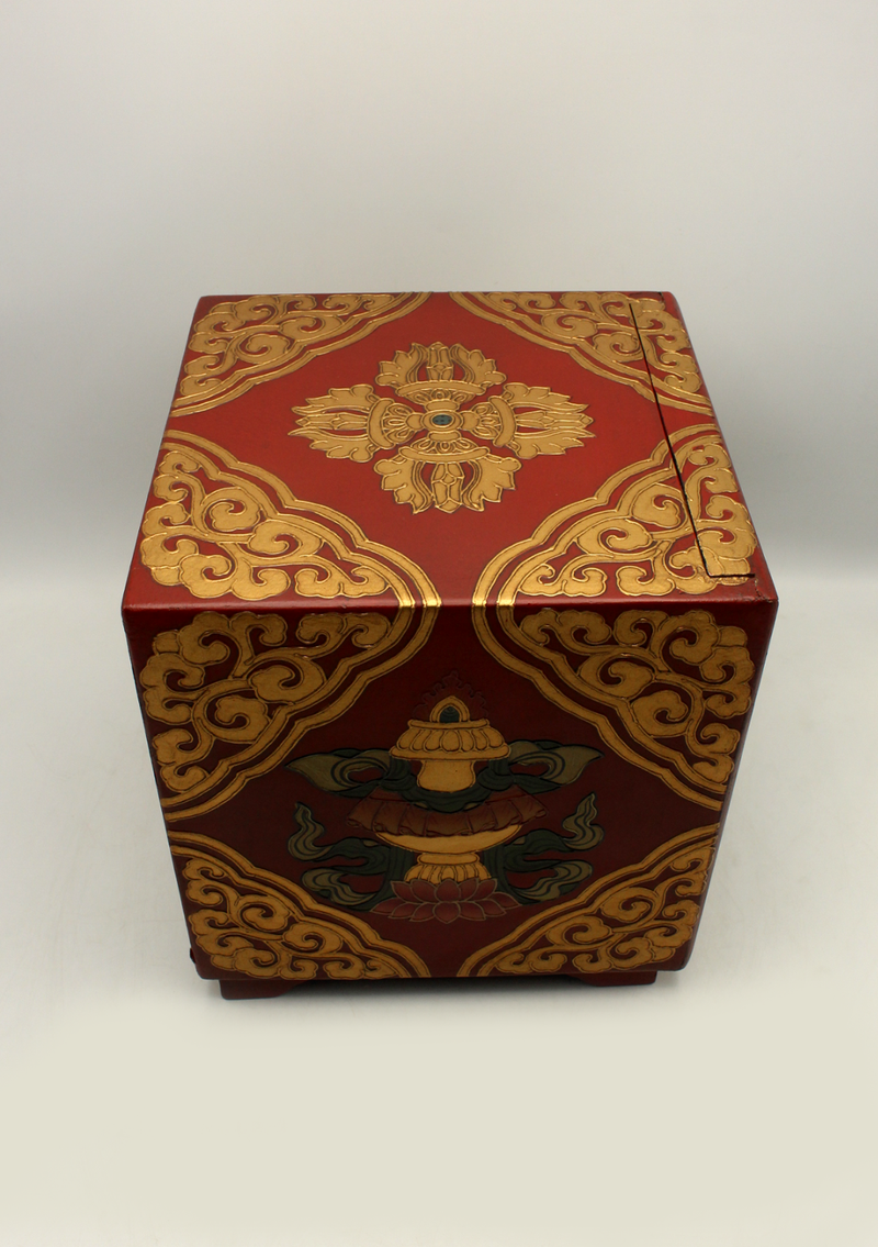 HandCrafted Tibetan Wooden Box for the Ritual Treasure Vase