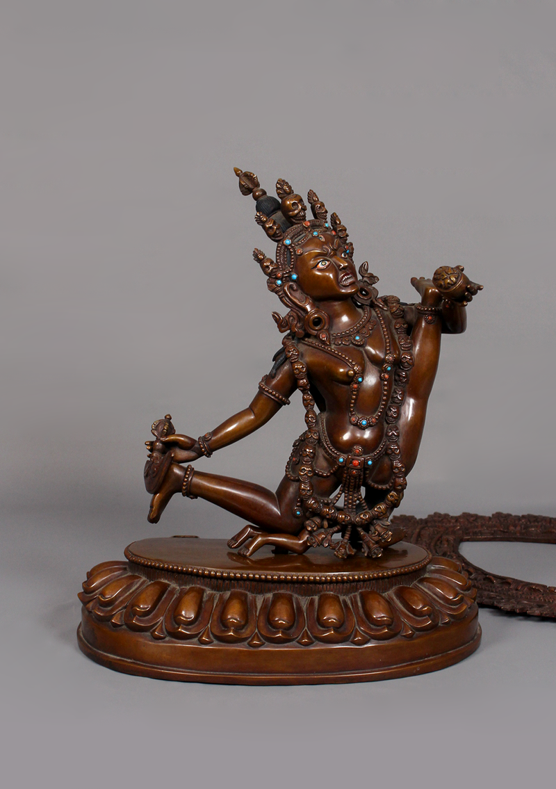 Copper Wrathful Jatadhari Jogini Statue 13" H