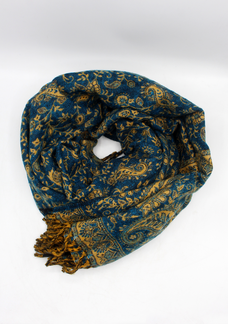 Hand loomed Leaf Blue Woolen Shawl
