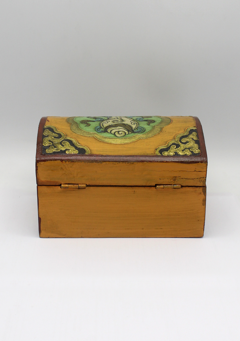 Handpainted Tibetan Wooden Optical Box with Conch- Large