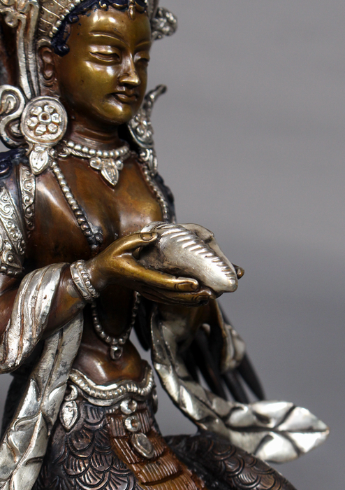 Copper Nagakanya Statue with Silver Highlights 8.7" H